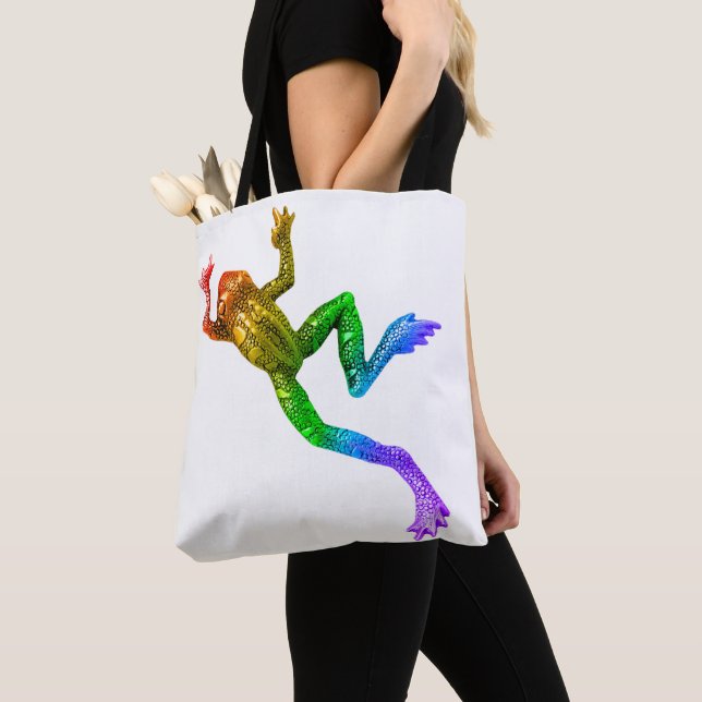 SlipperyJoe's rainbow coloured frog rendered sculp Tote Bag (Close Up)