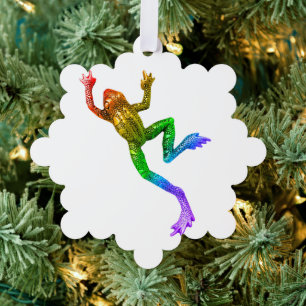 SlipperyJoe's rainbow coloured frog rendered sculp Tree Decoration Card