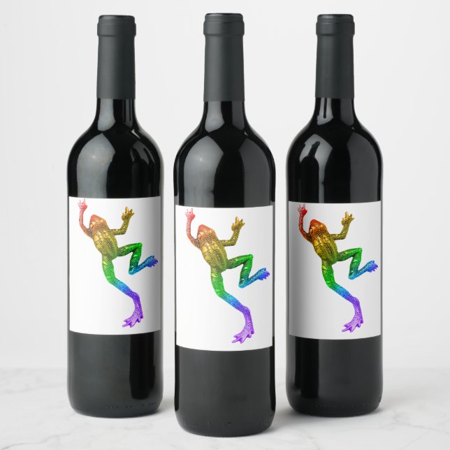 SlipperyJoe's rainbow coloured frog rendered sculp Wine Label (Bottles)