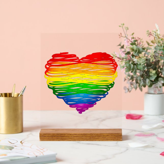 SlipperyJoe's rainbow coloured heart scribbled swi Acrylic Sign (Wedding)