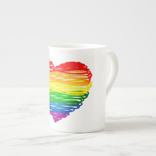 SlipperyJoe's rainbow coloured heart scribbled swi Bone China Mug