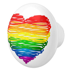 SlipperyJoe's rainbow coloured heart scribbled swi Ceramic Knob