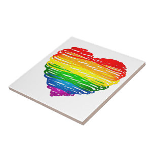 SlipperyJoe's rainbow coloured heart scribbled swi Ceramic Tile