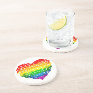 SlipperyJoe's rainbow coloured heart scribbled swi Coaster