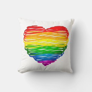 SlipperyJoe's rainbow coloured heart scribbled swi Cushion