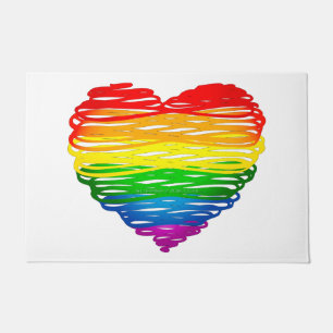 SlipperyJoe's rainbow coloured heart scribbled swi Doormat