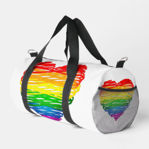 SlipperyJoe's rainbow coloured heart scribbled swi Duffle Bag