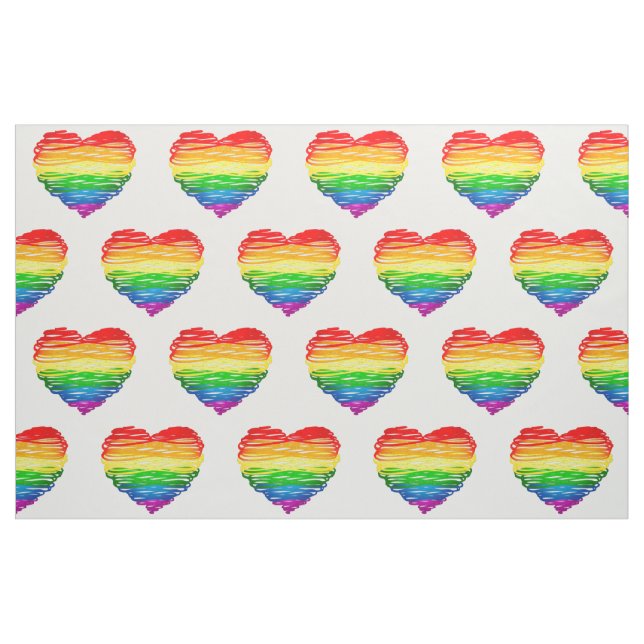 SlipperyJoe's rainbow coloured heart scribbled swi Fabric (Yard)