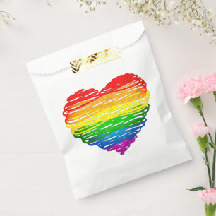 SlipperyJoe's rainbow coloured heart scribbled swi Favour Bag