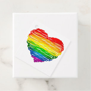 SlipperyJoe's rainbow coloured heart scribbled swi Favour Tags
