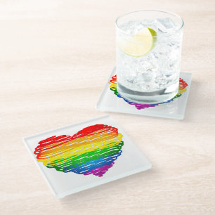 SlipperyJoe's rainbow coloured heart scribbled swi Glass Coaster