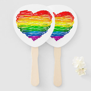 SlipperyJoe's rainbow coloured heart scribbled swi Hand Fan