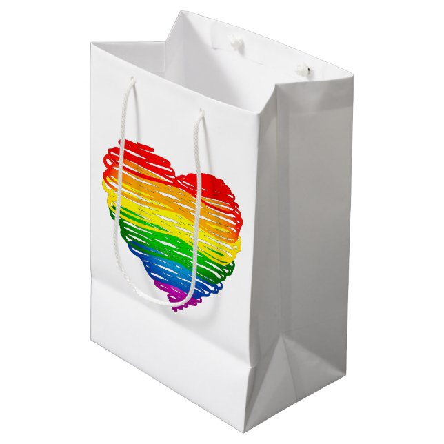 SlipperyJoe's rainbow coloured heart scribbled swi Medium Gift Bag (Front Angled)