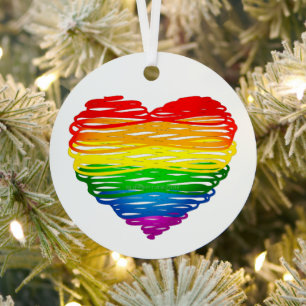 SlipperyJoe's rainbow coloured heart scribbled swi Metal Tree Decoration