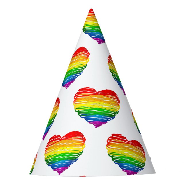 SlipperyJoe's rainbow coloured heart scribbled swi Party Hat (Front)