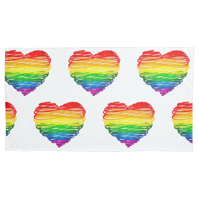 SlipperyJoe's rainbow coloured heart scribbled swi Pillowcase (Front)