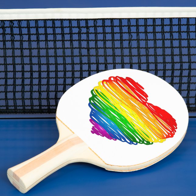SlipperyJoe's rainbow coloured heart scribbled swi Ping Pong Paddle (Insitu)