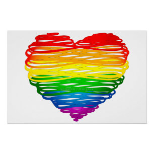 SlipperyJoe's rainbow coloured heart scribbled swi Poster