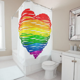 SlipperyJoe's rainbow coloured heart scribbled swi Shower Curtain
