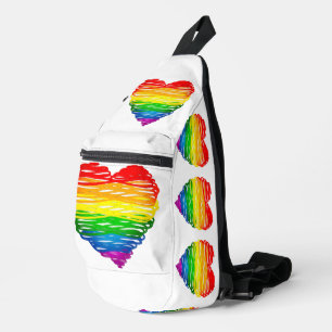 SlipperyJoe's rainbow coloured heart scribbled swi Sling Bag