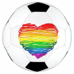 SlipperyJoe's rainbow coloured heart scribbled swi Soccer Ball