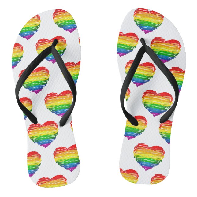 SlipperyJoe's rainbow coloured heart scribbled swi Thongs (Footbed)