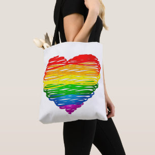 SlipperyJoe's rainbow coloured heart scribbled swi Tote Bag