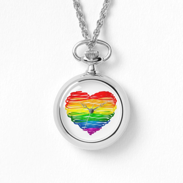 SlipperyJoe's rainbow coloured heart scribbled swi Watch (Front)