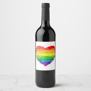 SlipperyJoe's rainbow coloured heart scribbled swi Wine Label