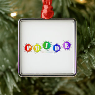 SlipperyJoe's rainbow coloured pride sign bursts w Metal Ornament