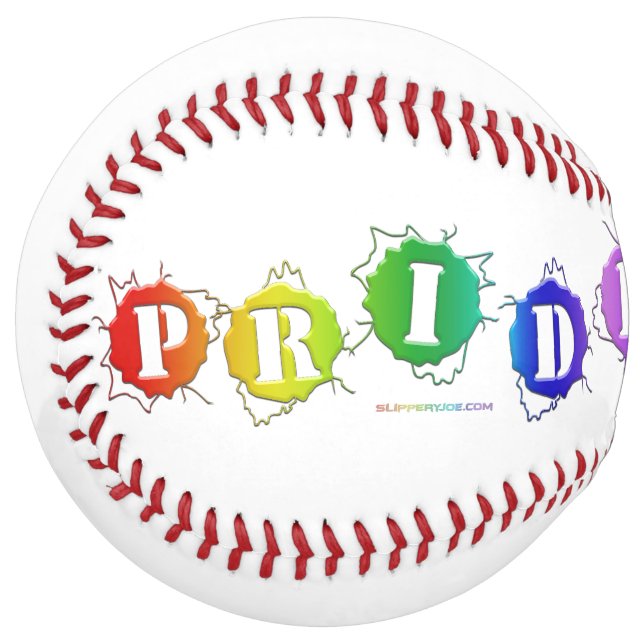 SlipperyJoe's rainbow coloured pride sign bursts w Softball (Front Left)