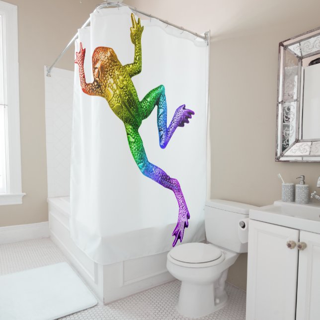 SlipperyJoe's rainbow gradient frog vibrant amphib Shower Curtain (In Situ)