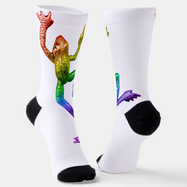 SlipperyJoe's rainbow gradient frog vibrant amphib Socks (Angled)