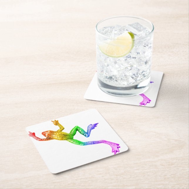 SlipperyJoe's rainbow gradient frog vibrant amphib Square Paper Coaster (Insitu)