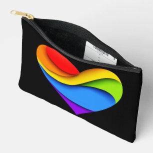 SlipperyJoe's rainbow layered heart shape red oran Accessory Pouch