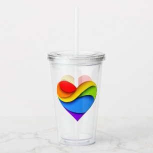 SlipperyJoe's rainbow layered heart shape red oran Acrylic Tumbler
