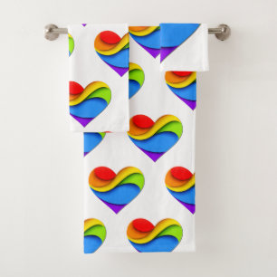 SlipperyJoe's rainbow layered heart shape red oran Bath Towel Set