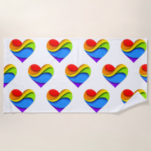 SlipperyJoe's rainbow layered heart shape red oran Beach Towel
