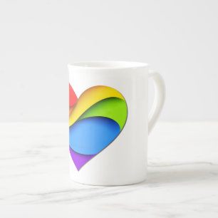 SlipperyJoe's rainbow layered heart shape red oran Bone China Mug