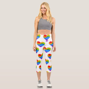 SlipperyJoe's rainbow layered heart shape red oran Capri Leggings