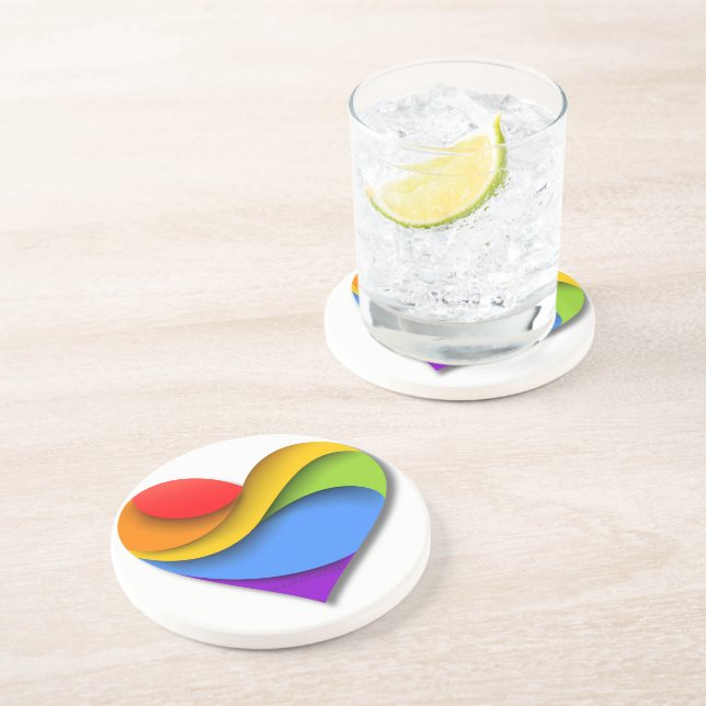 SlipperyJoe's rainbow layered heart shape red oran Coaster (Side)