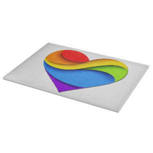 SlipperyJoe's rainbow layered heart shape red oran Cutting Board