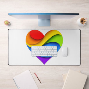 SlipperyJoe's rainbow layered heart shape red oran Desk Mat