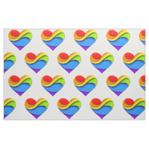SlipperyJoe's rainbow layered heart shape red oran Fabric