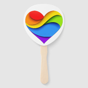 SlipperyJoe's rainbow layered heart shape red oran Hand Fan