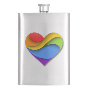 SlipperyJoe's rainbow layered heart shape red oran Hip Flask
