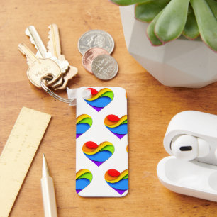 SlipperyJoe's rainbow layered heart shape red oran Key Ring