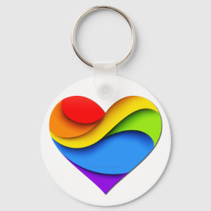 SlipperyJoe's rainbow layered heart shape red oran Key Ring