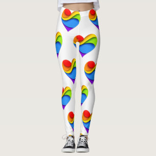 SlipperyJoe's rainbow layered heart shape red oran Leggings
