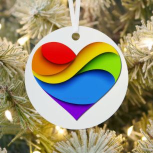 SlipperyJoe's rainbow layered heart shape red oran Metal Tree Decoration